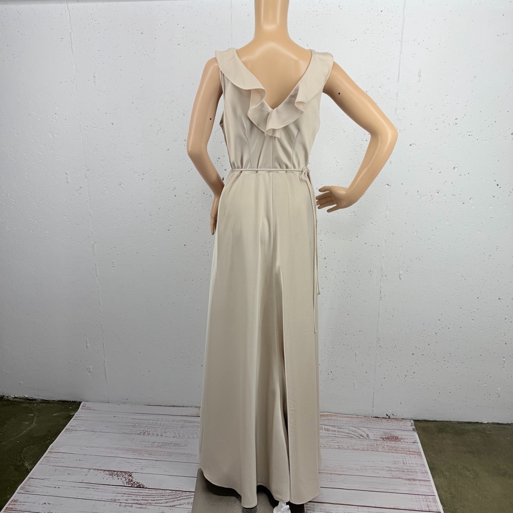 BHLDN Sachin & Babi Size 4 Tansy Satin Oyster Ruffle Lined Maxi Wrap Dress - Picture 6 of 16